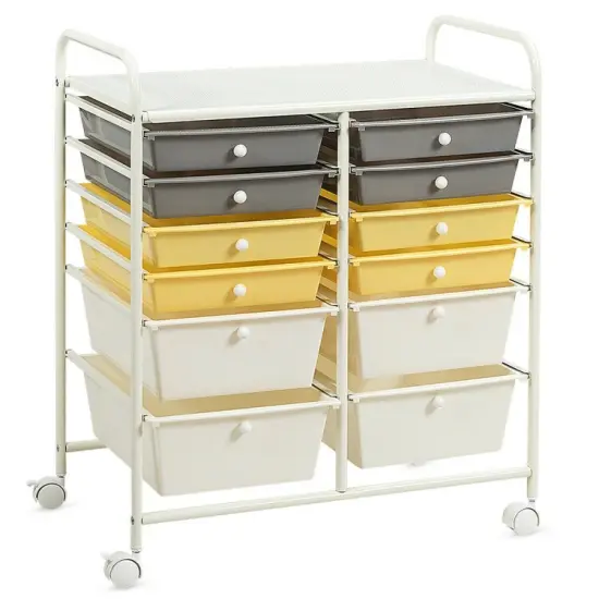 Mobile 12-Drawer Storage Organizer Cart with Ventilated Top Locking Wheels and Sturdy Frame Black {10}