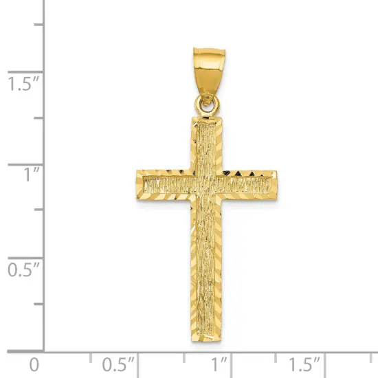 14K Gold Diamond Cut Cross Pendant Charm Jewelry 41 x 20mm {2}
