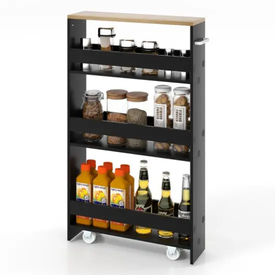 Mobile Rolling Cart with 3-Tier Storage Shelves Rack on Wheels for Kitchen or Bathroom Black {1}