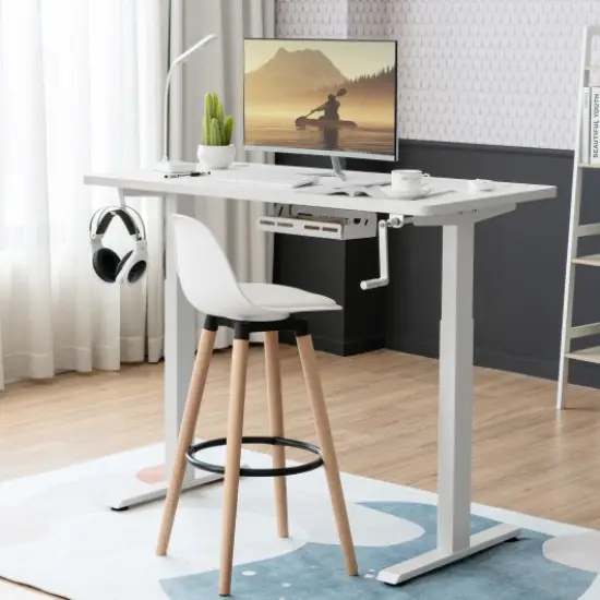 Hand Crank Sit to Stand Desk Frame with Height Adjustable Ideal for Office or Home White {3}