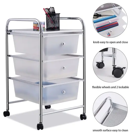 3 Drawers Metal Rolling Storage Cart with 4 Universal Casters Perfect Choice for Home or Office White {6}