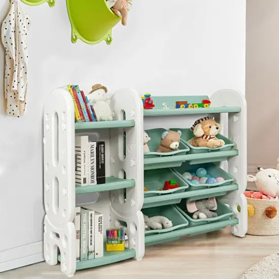 Kids Toy Storage Organizer with Bins and Multi-Layer Shelf for Bedroom Playroom Green {2}