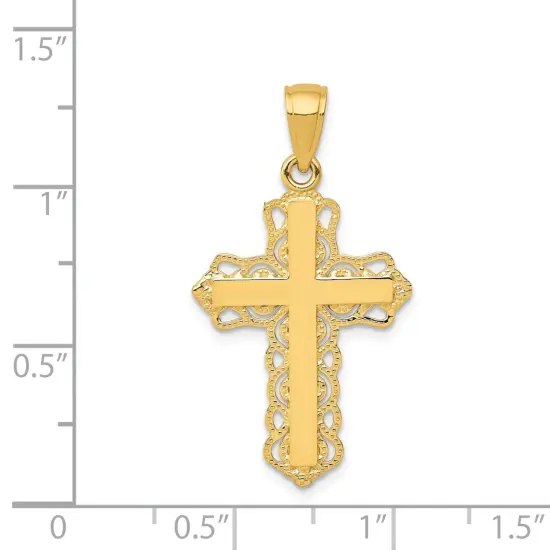 14K Gold Lace Trim Cross Pendant Charm Jewelry 30mm x 17mm {2}