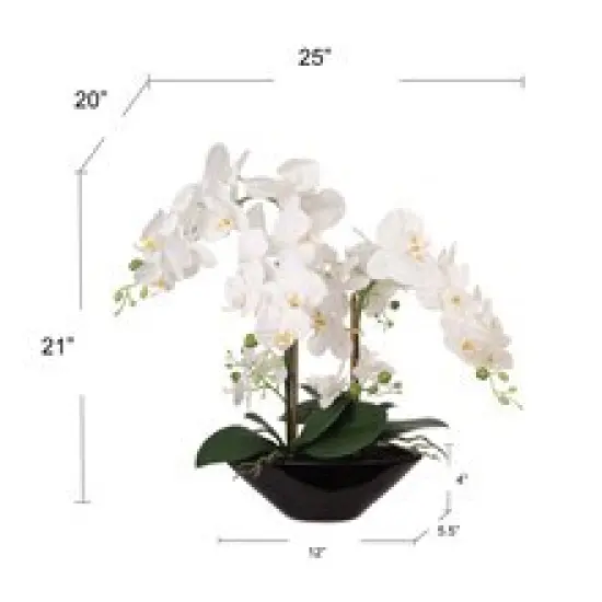 Phalaenopsis Orchid Arrangement in Black Boat Ceramic Vase | 21-Inch | Silk Flowers & Latex Foliage | Floral Arrangements | Home & Office Decor {3}