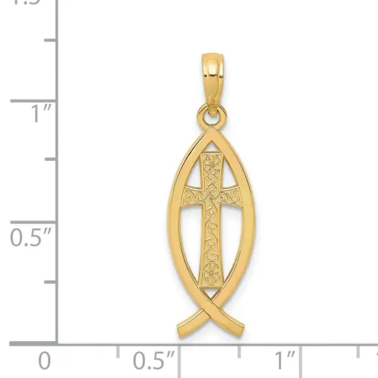 14K Gold Ichthus Fish Pendant Charm Jewelry 29 x 9 mm {2}