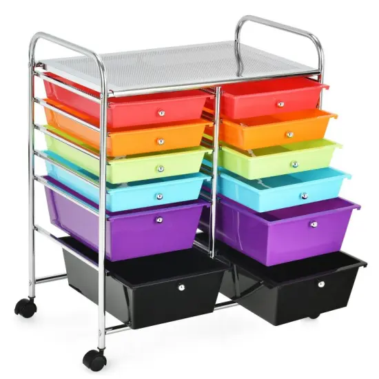 Mobile 12-Drawer Storage Organizer Cart with Ventilated Top Locking Wheels and Sturdy Frame Multi {6}