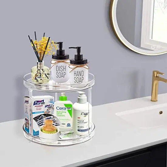 2 Tier Lazy Susan Bathroom Organizer, 9.25Inch Clear 360 Rotating Makeup Organizer for Vanity, Skincare Organizers Perfume Organizer, Spice Rack Organizer for Cabinet- Home Organization and Storage {5}