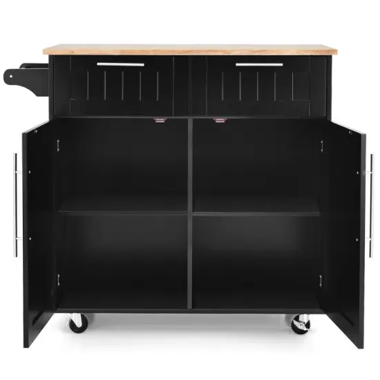 Heavy Duty Rolling Kitchen Cart with Tower Holder and Drawer Black {6}