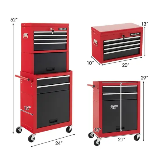 3 in 1 Design 6-Drawer Tool Heightening Chest Cabinet with 360&deg; Swivel Casters Black & Red {5}