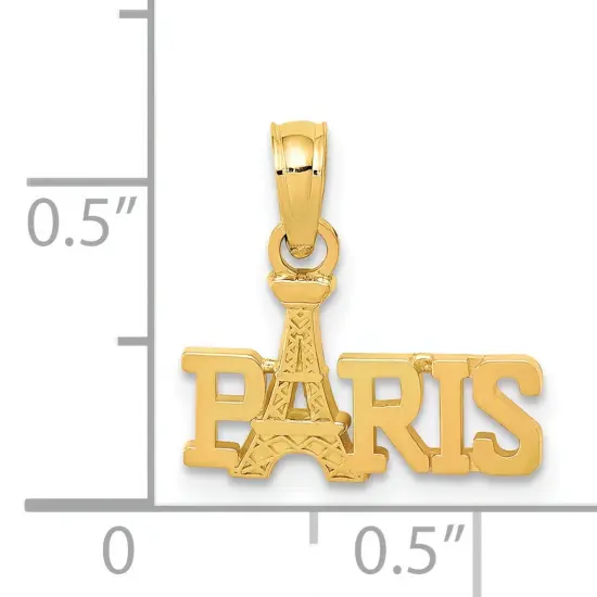 14K Gold Paris With Eiffel Tower Pendant Charm Jewelry 15 x 13 mm {3}