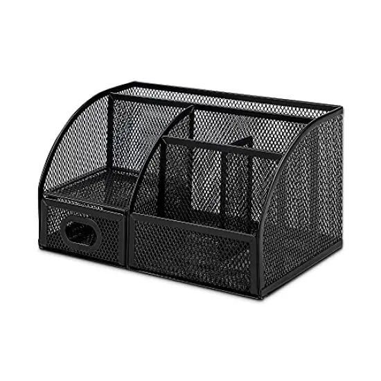 Amazon Basics Mesh Pen Holder and Organizer, Black, &lrm;9.1" x 5.9" x 5.5'' {6}