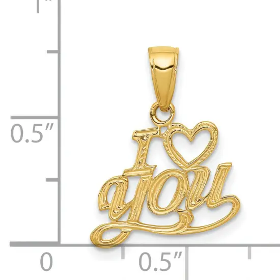14K Gold Polished & Textured I Heart You Pendant Charm Jewelry 19 x 16 mm {2}