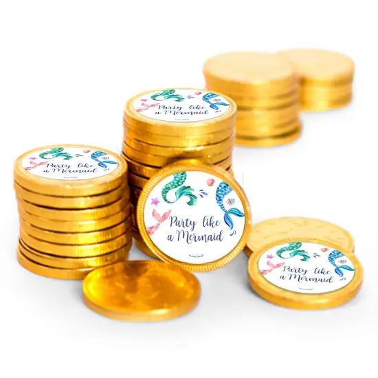 84 Pcs Mermaid Tails Kid's Birthday Candy Party Favors Chocolate Coins with Gold Foil {1}