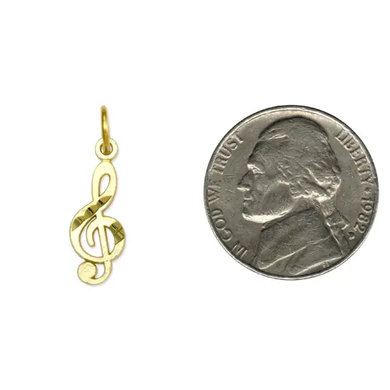 14K Gold Treble Clef Charm Music Note FindingKing Jewerly 20mm x 6mm {2}