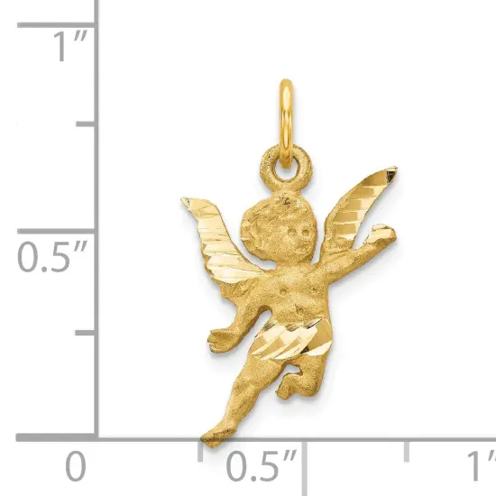 14K Yellow Gold Angel Charm Pendant Religious Jewerly 24mm x 14mm {3}