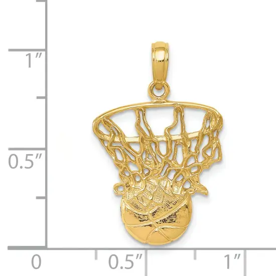 14K Gold Swoosh Basketball & Hoop Charm Sports Pendant {4}