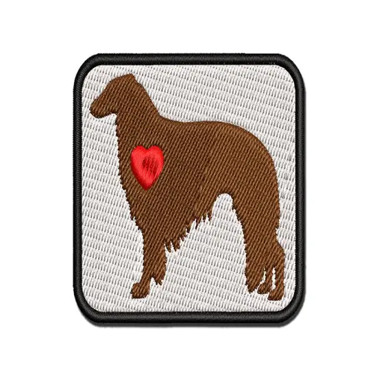 Borzoi Russian Wolfhound Dog with Heart Multi-Color Embroidered Iron-On or Hook & Loop Patch Applique {1}
