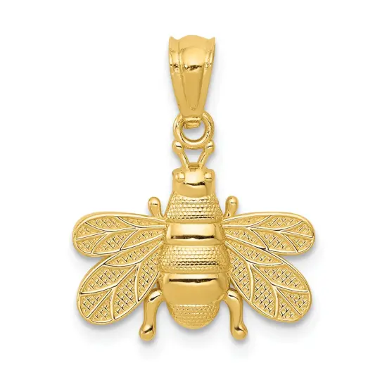 14K Yellow Gold Bee Charm Polished Pendant Jewelry 19mm x 15mm {1}
