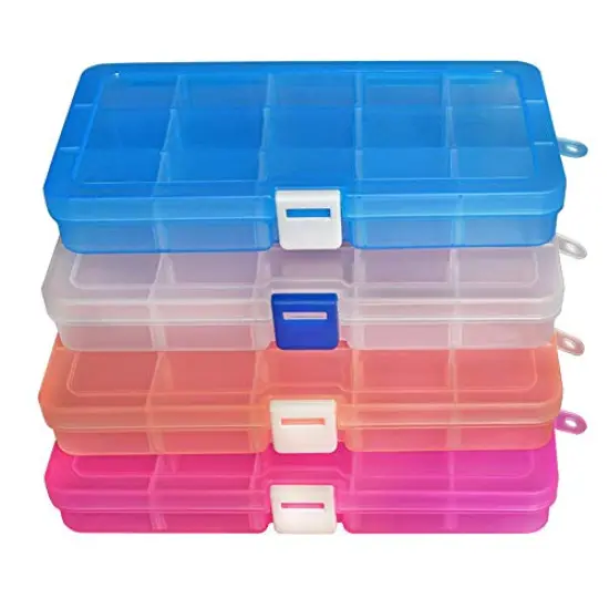 DUOFIRE Plastic Organizer Container Storage Box Adjustable Divider Removable Grid Compartment for Jewelry Beads Earring Container Tool Fishing Hook Small Accessories (15 grids, 4 Colors) {2}