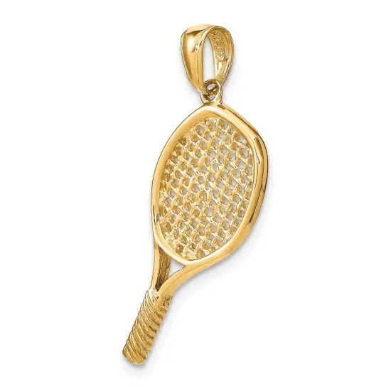 14K Yellow Gold 3D Tennis Racquet Charm Sports Pendant Jewerly 30mm x 20mm {4}