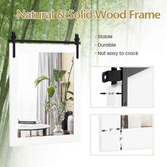 30 x 22 Inch Wall Mount Mirror with Wood Frame-White {2}