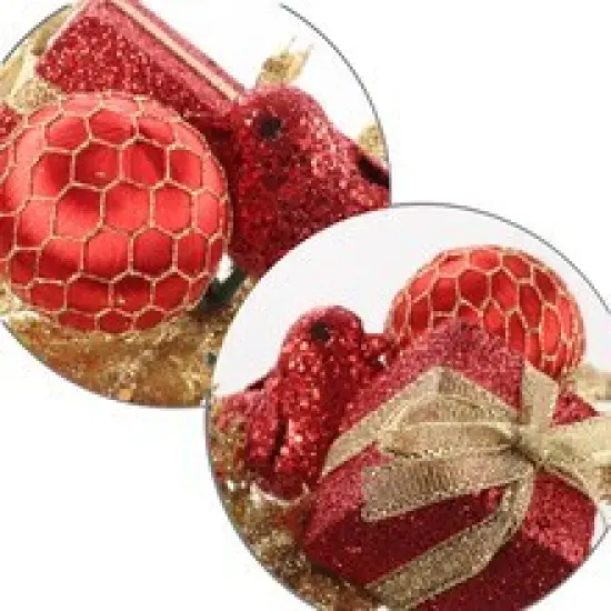 24-Pack Red & Gold Glitter Picks - Dove, Gift Box, Ball Features, Festive Decor, Ideal for Wreaths & Trees - Christmas Season - 2024 Christmas Collection, Floral Home by Artificial Flowers {1}
