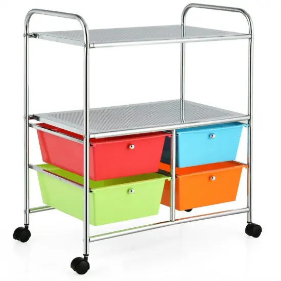 4-Drawer Utility Cart with Locking Wheels and Handles Mobile Storage Shelf for Kitchen and Bathroom Salon Multi {12}