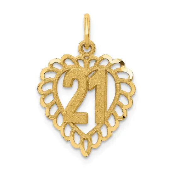 14K Yellow Gold 21 Heart Charm Birthday Pendant Jewelry 22mm x 15mm {1}