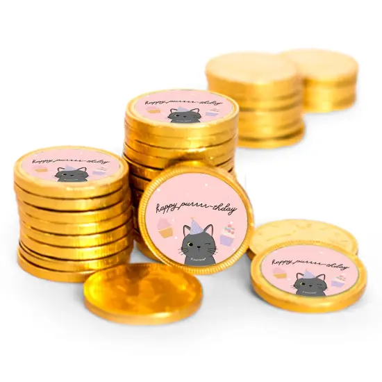 84 Pcs Cats Kid's Birthday Candy Party Favors Chocolate Coins with Gold Foil {1}