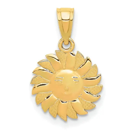 14K Gold Polished Sun with Face Pendant Jewelry 19.2mm x 11.8mm {1}