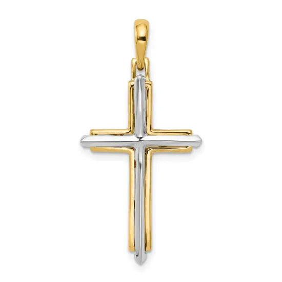 14K Two Tone Gold Cross Pendant Charm Jewelry 35mm x 18mm {1}
