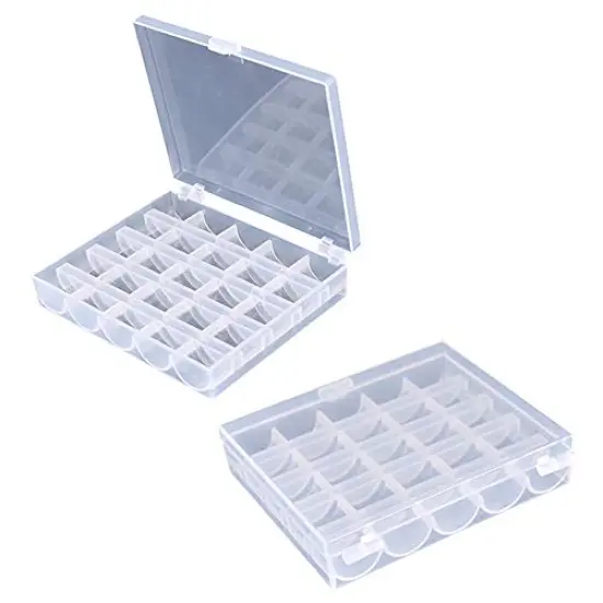 25 Slots Empty Bobbins Spools Box, Sewing Craft Plastic Case Storage Box for Sewing Machine 2 Pack {1}