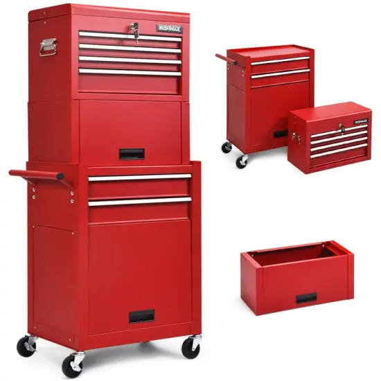 3 in 1 Design 6-Drawer Tool Heightening Chest Cabinet with 360&deg; Swivel Casters Red {7}