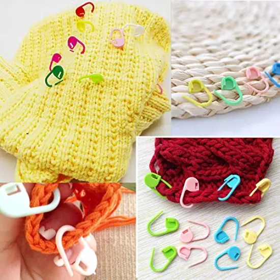 120 Pieces Knitting Crochet Stitch Markers, Colorful Knitting Markers Crochet Clips with 9 Pieces Big Eye Sewing Needles (2inch&times;3/2.3inch&times;3/2.7inch&times;3) {5}