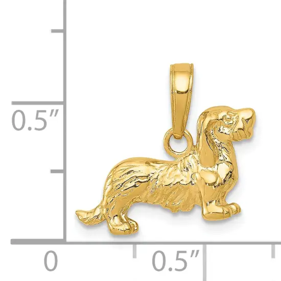 14K Gold Long Haired Dachshund Dog Charm Weiner Doggy Jewerly 14mm x 17mm {4}