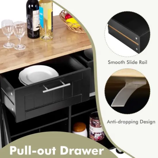 Heavy Duty Rolling Kitchen Cart with Tower Holder and Drawer Black {3}