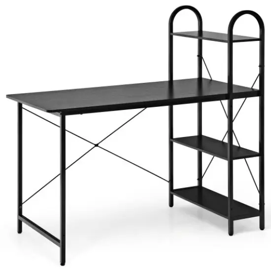 48-Inch Reversible Computer Desk with Storage Shelf Black {1}