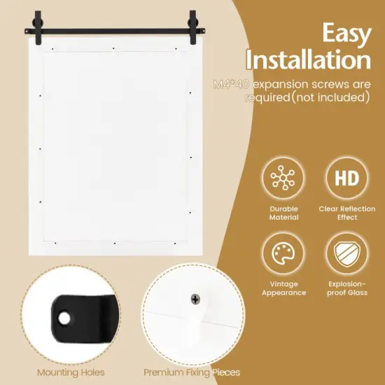 30 x 22 Inch Wall Mount Mirror with Wood Frame-White {6}