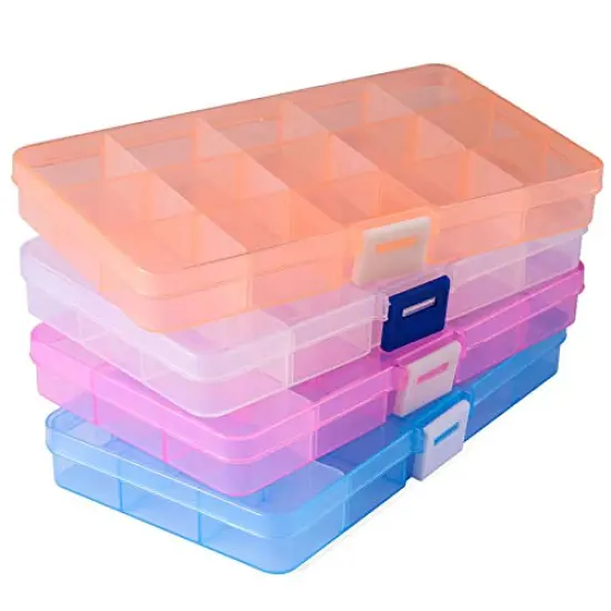 4 PCK Jewelry Organizer, SMALL Plastic Jewelry Box(15 grids) with Movable Dividers Earring Storage Containers, Size 6.9&times;3.9&times;0.9in {2}