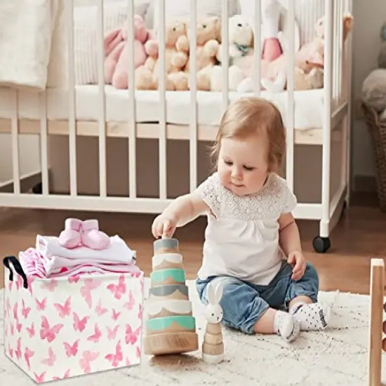 TIBAOLOVER Butterfly Pink Basket Baby Girls Basket Kids Storage Basket Rectangular Cute Toy Storage Bin Organizer Shelf Book Basket Butterfly Room Decor(Butterfly) {5}