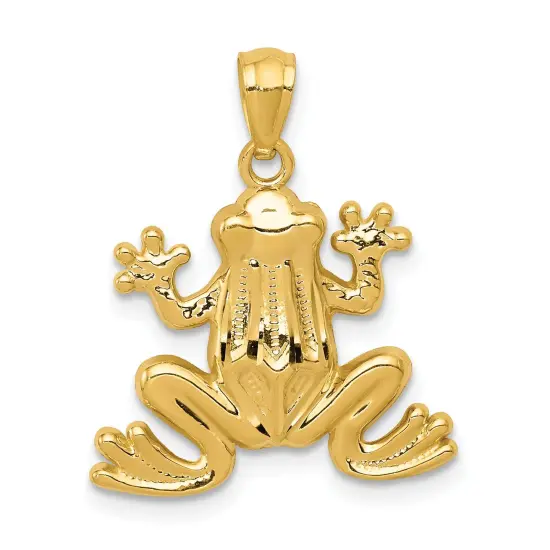 14K Gold Polished Frog Pendant Charm Jewelry 23mm x 18mm {1}
