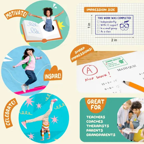 Stamp Enjoy - 2 Self-Ink Flash Stamp Set, Multicolor Teacher Stamps, Checkbox Grading Stamps, Pre-Inked {4}