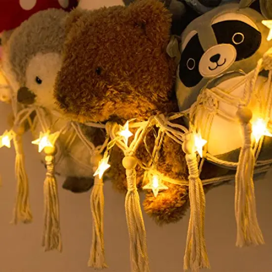 Stuffed Animal Toy Storage Hammock with LED Light-Macrame Jumbo Doll Room Corner Organizer Mesh Decoration-Hanging Storage Nets Kids Bedroom, (X-Large Size) {5}