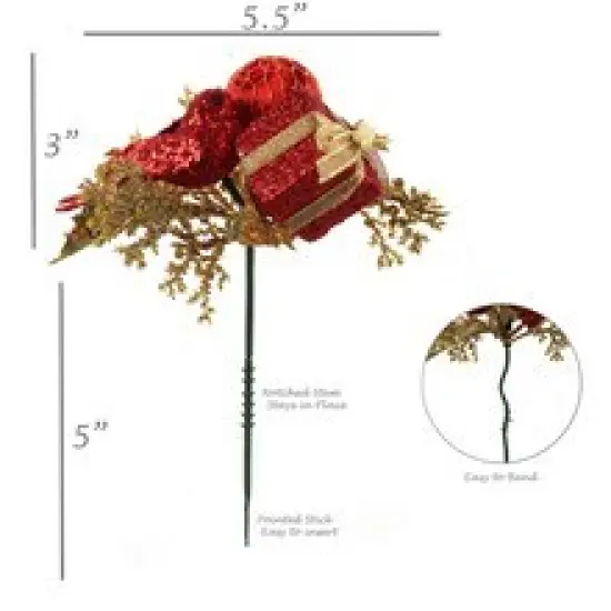 24-Pack Red & Gold Glitter Picks - Dove, Gift Box, Ball Features, Festive Decor, Ideal for Wreaths & Trees - Christmas Season - 2024 Christmas Collection, Floral Home by Artificial Flowers {4}