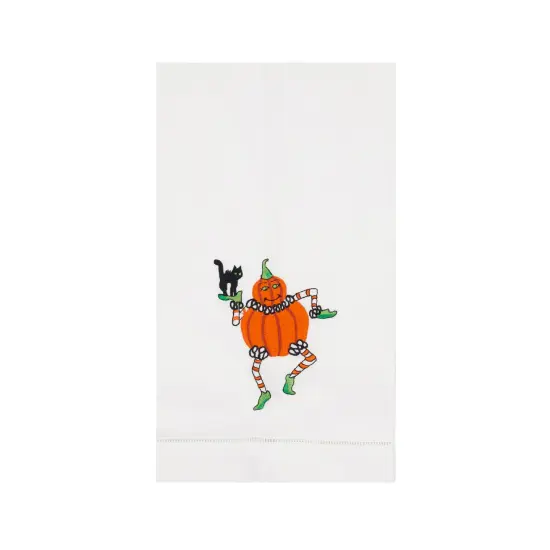 Dancing Gussie Black Cat Halloween Embroidered Flour Sack Cotton Dishtowel {1}