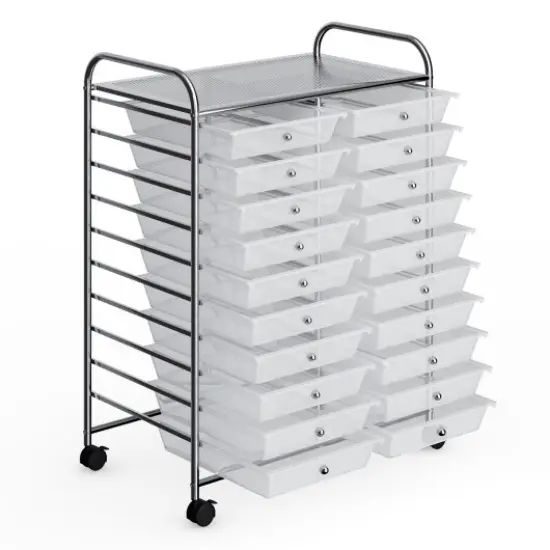 20-Drawer Mobile Storage Organizer Cart with Brake Wheels and Steel Frame for Home or Office Use Clear {1}