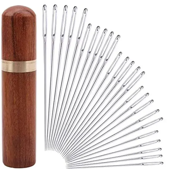 25 Pcs Hand Sewing Big Eye Needles Sharp Needle，with Solid Wood Needle Case for {2}