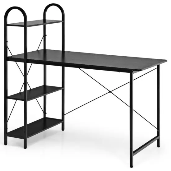 48-Inch Reversible Computer Desk with Storage Shelf Black {6}