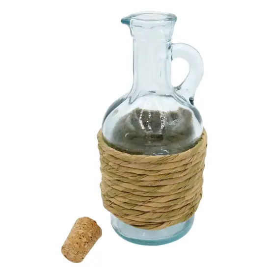 Green Glass Jug Oil / Vinegar with Cork Stopper (Rafia), 8-Ounce {3}