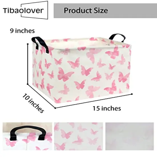 TIBAOLOVER Butterfly Pink Basket Baby Girls Basket Kids Storage Basket Rectangular Cute Toy Storage Bin Organizer Shelf Book Basket Butterfly Room Decor(Butterfly) {2}